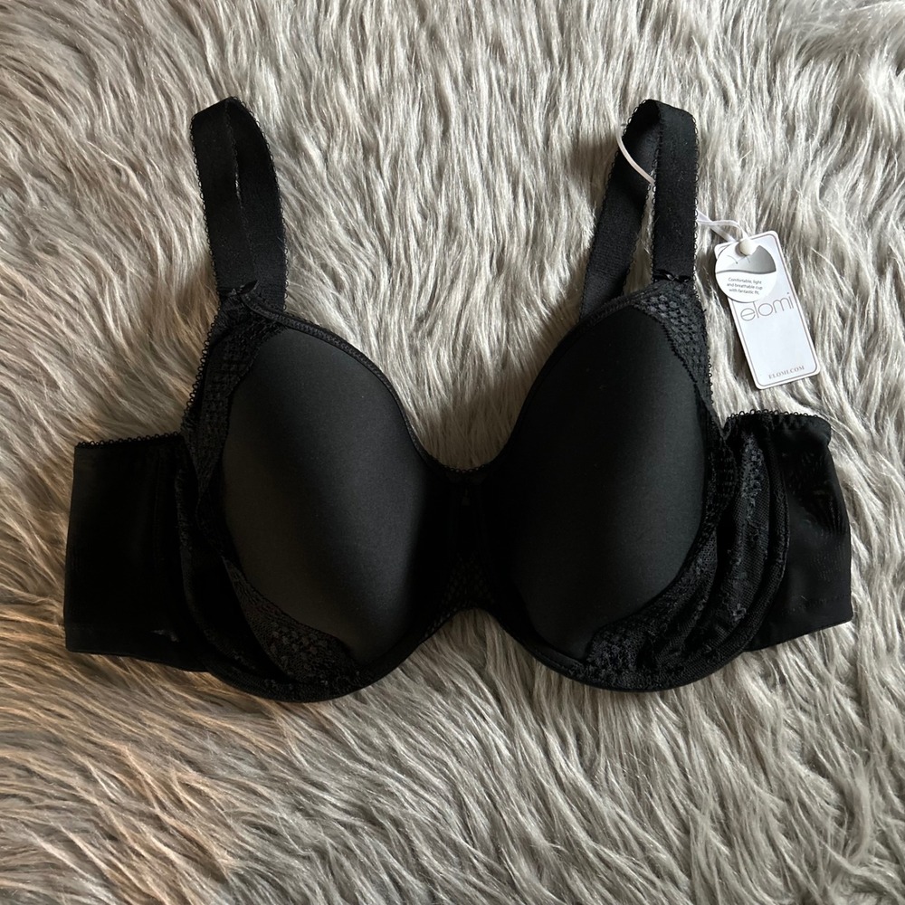 Elomi Charley Spacer T-Shirt‎ Bra Womens Size 42DDD Black Floral Lace Underwire